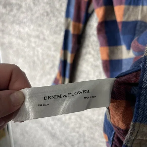 Denim & Flower Ricky Singh Shirt Mens Large Blue Plaid Flannel Button Up Cotton - Picture 6 of 8